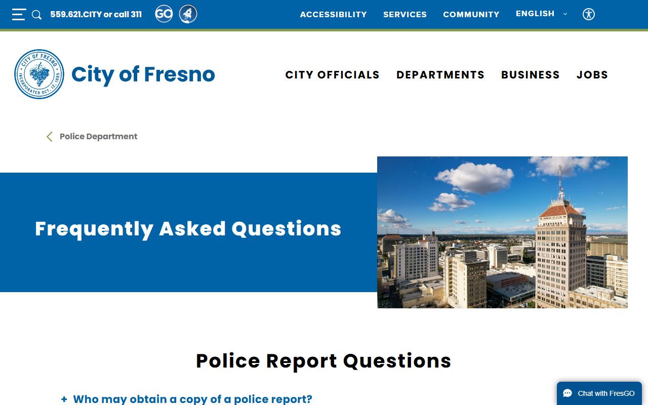 Fresno Police Department frequently asked questions page