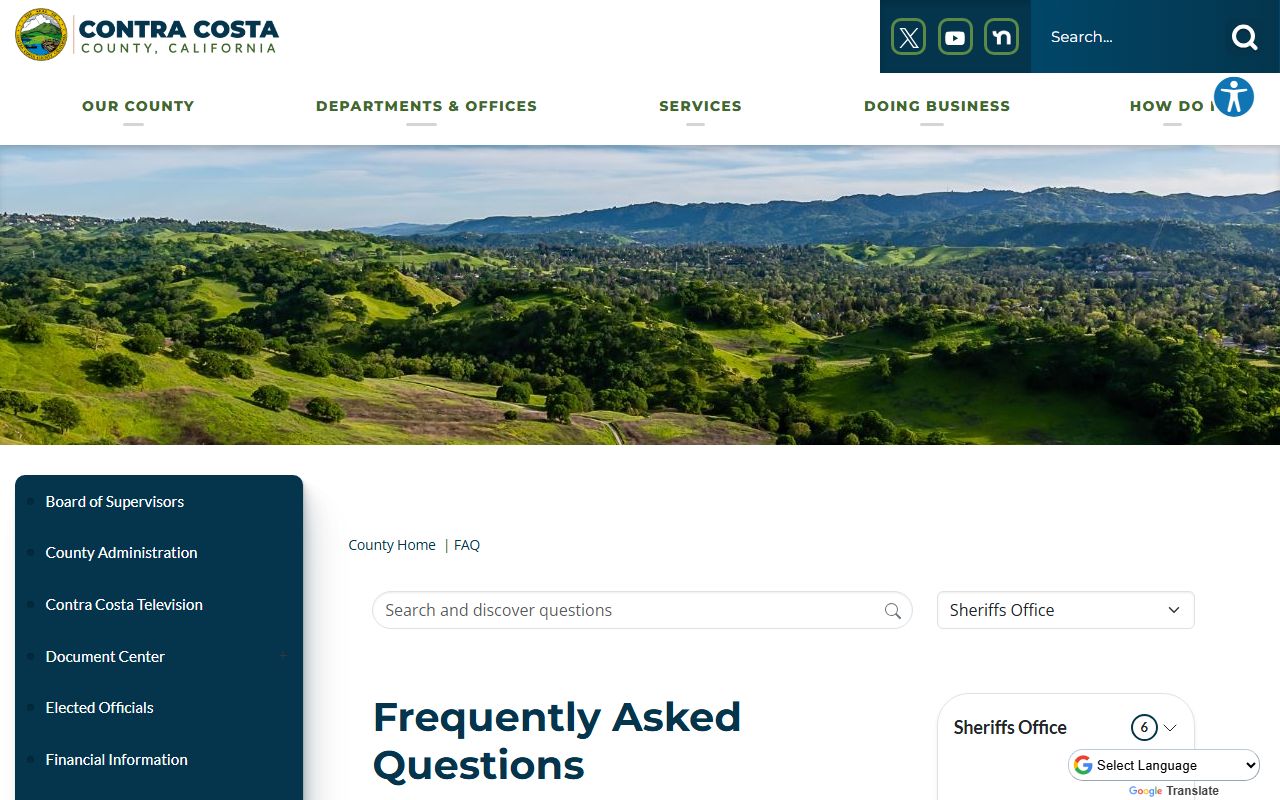 Contra Costa County Sheriff FAQ page explaining warrant information policy and how to check for active warrants