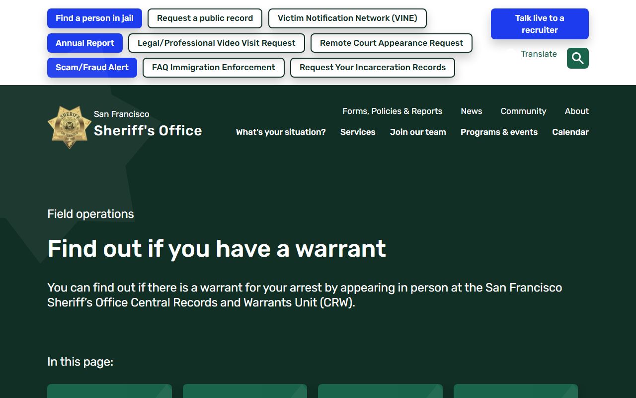 San Francisco Sheriff warrant check services